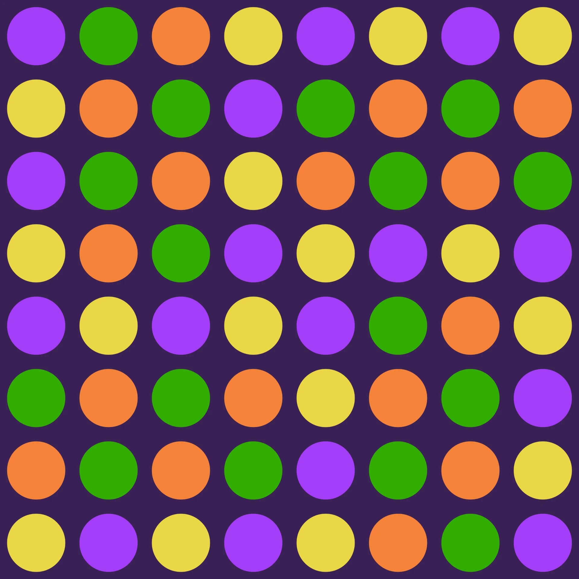 Geometric dot repeat in purple, green, orange, and yellow