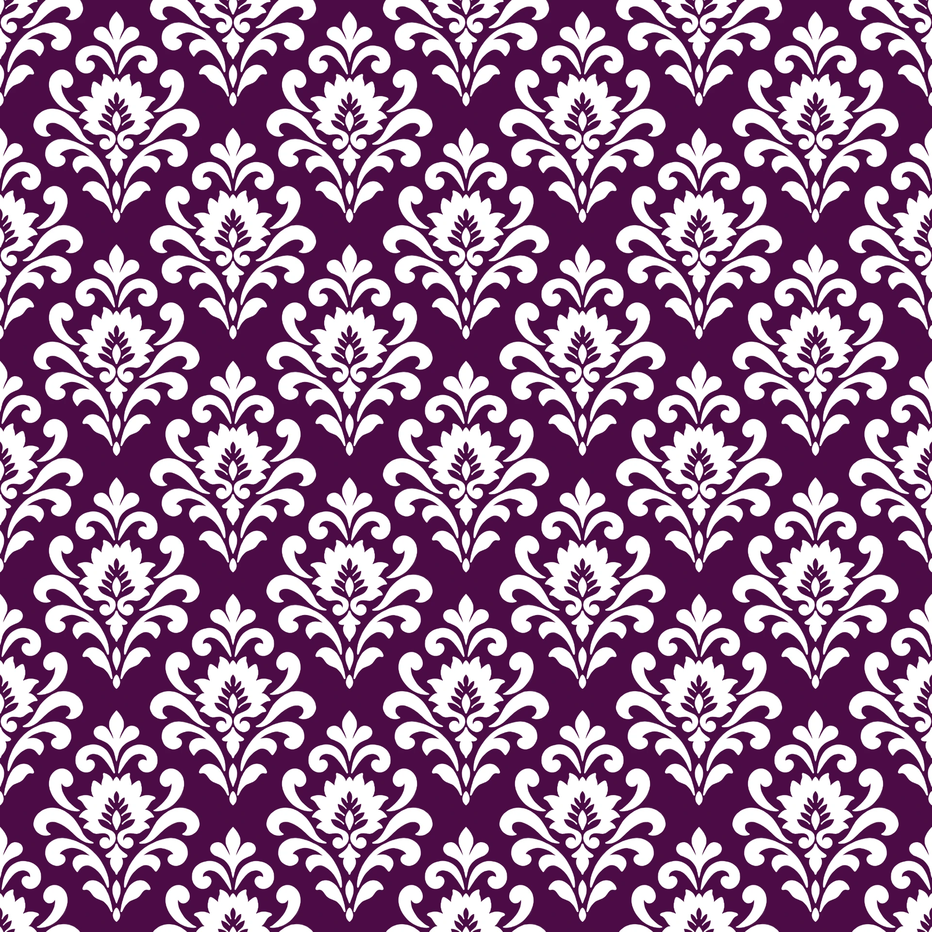 Classic damask repeat in cream on a deep plum ground