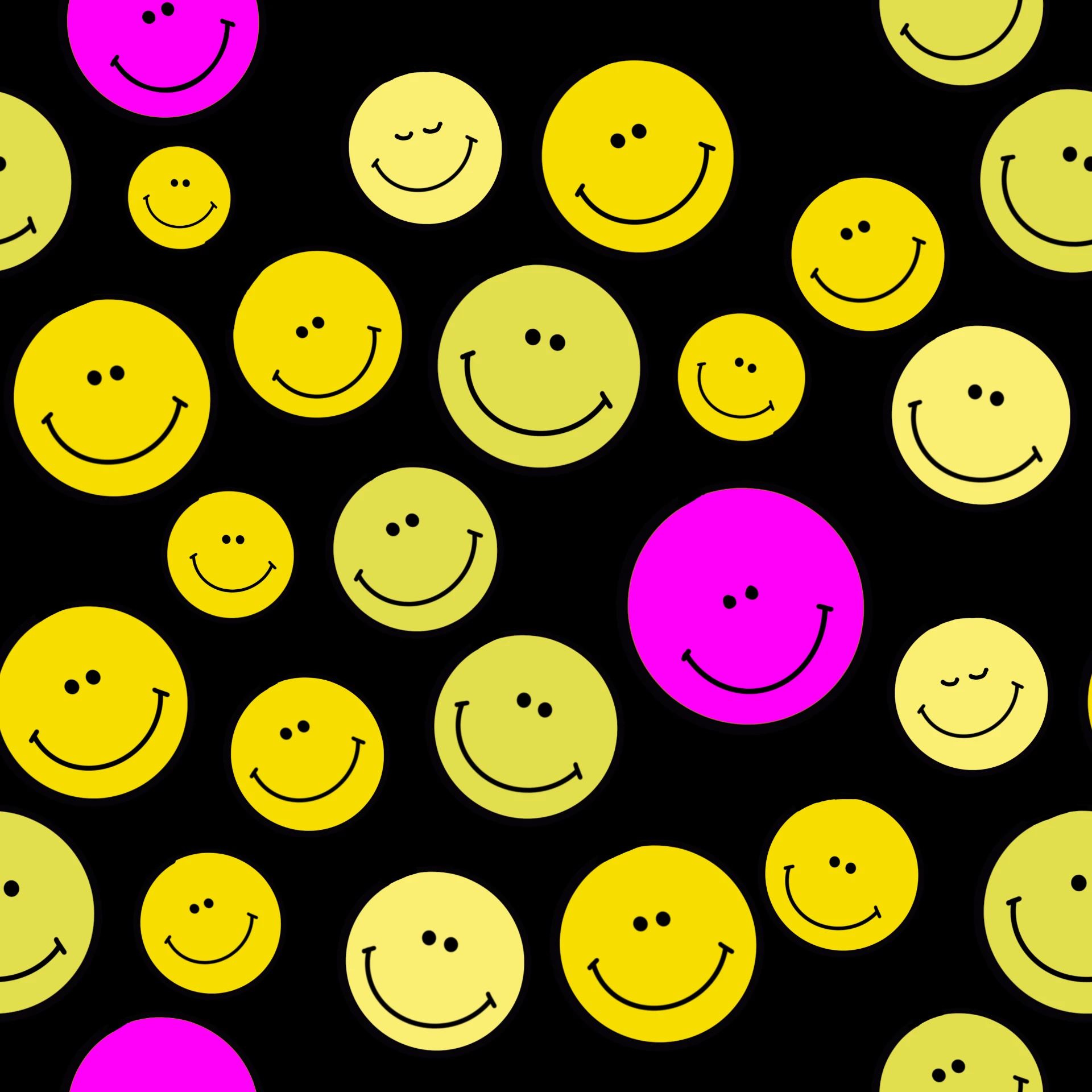 Smiley face repeat in yellow and magenta on black