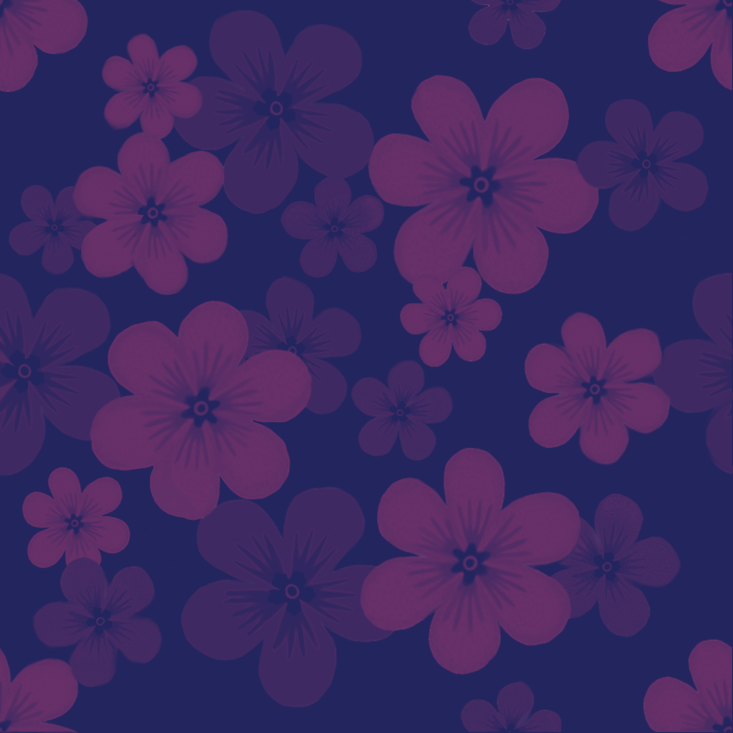 Plumeria toss repeat in soft brights on a purple ground