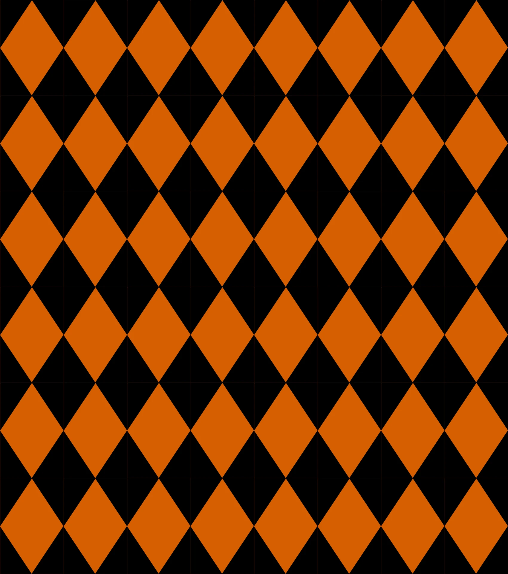 Harlequin diamond repeat in bright orange and black